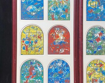 Vintage Set of 12 Framed JERUSALEM WINDOWS Prints by Marc Chagall