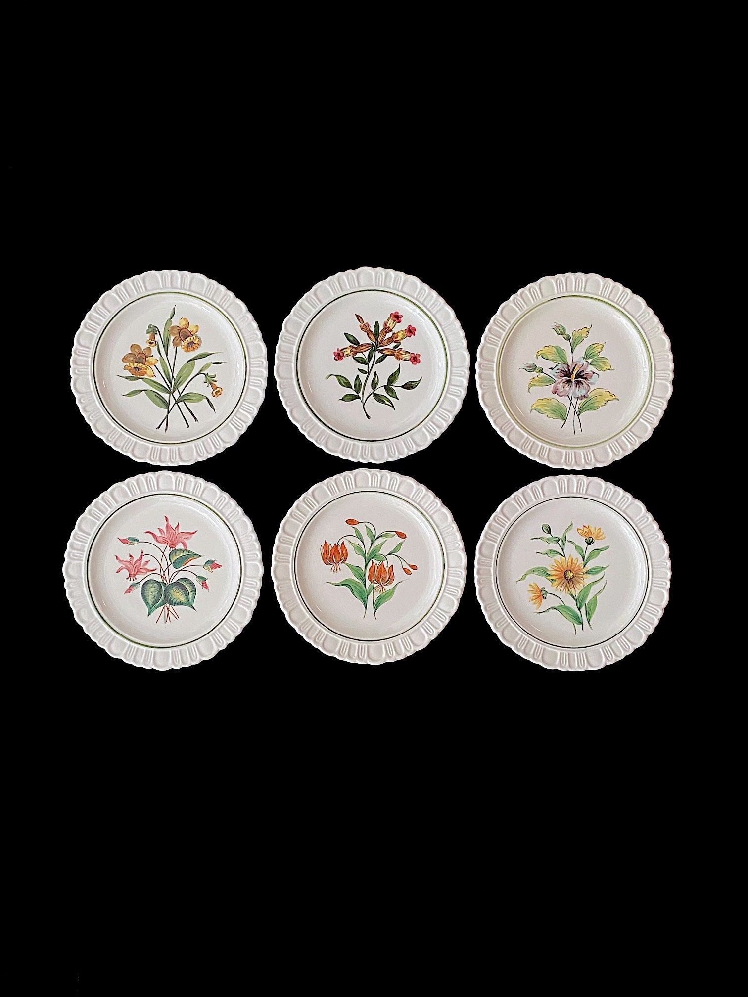 Vintage Mid Century 1950s Italian FINE Set of 6 Ceramic Hand