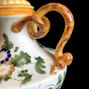 Vintage Italian Ceramic Pottery Classical Neoclassical Hand Painted Urn Pitcher Ewer with Floral Theme and Swirl Handle Italy 1950s image 4