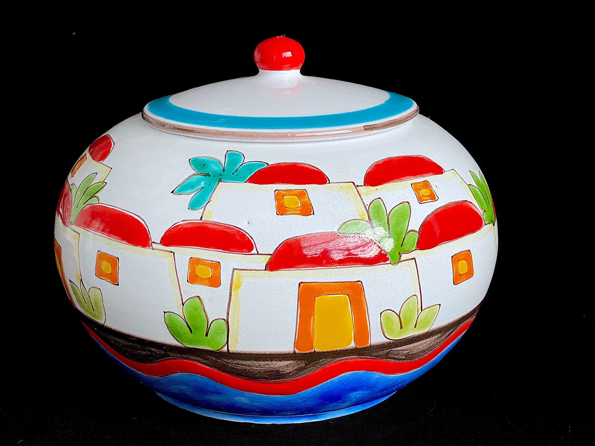 Vintage Mid Century Modern Italian Hand Painted Art Pottery LARGE ...