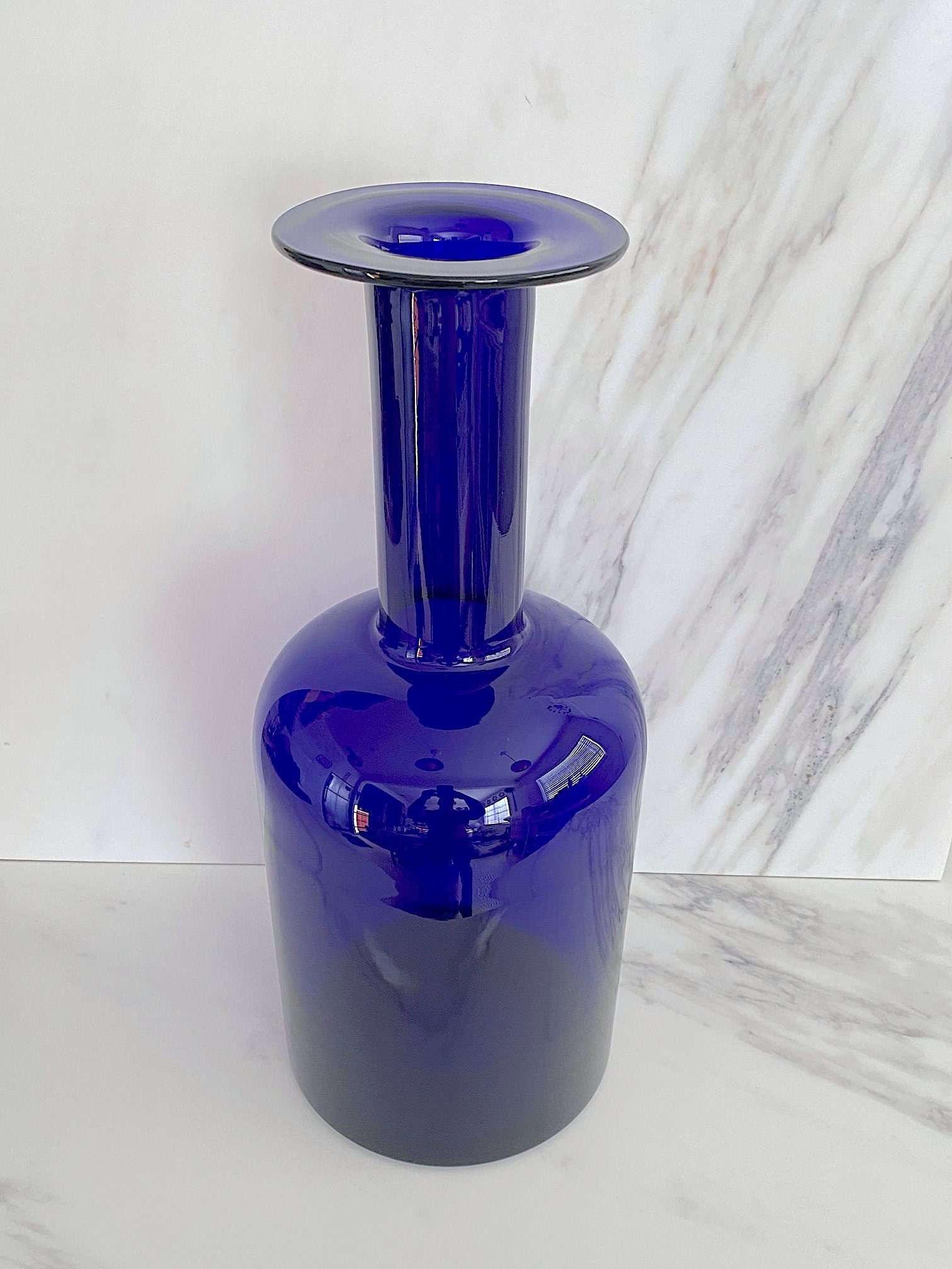 Vintage Mid Century Modern HOLMEGAARD 17" Cobalt Blue Art Glass Bottle ...