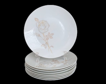 Vintage Mid Century Modern Rosenthal Porcelain 7.75" CLASSIC ROSE Side Plate Raymond Loewy Design 1950s White & Gold *Several Available*