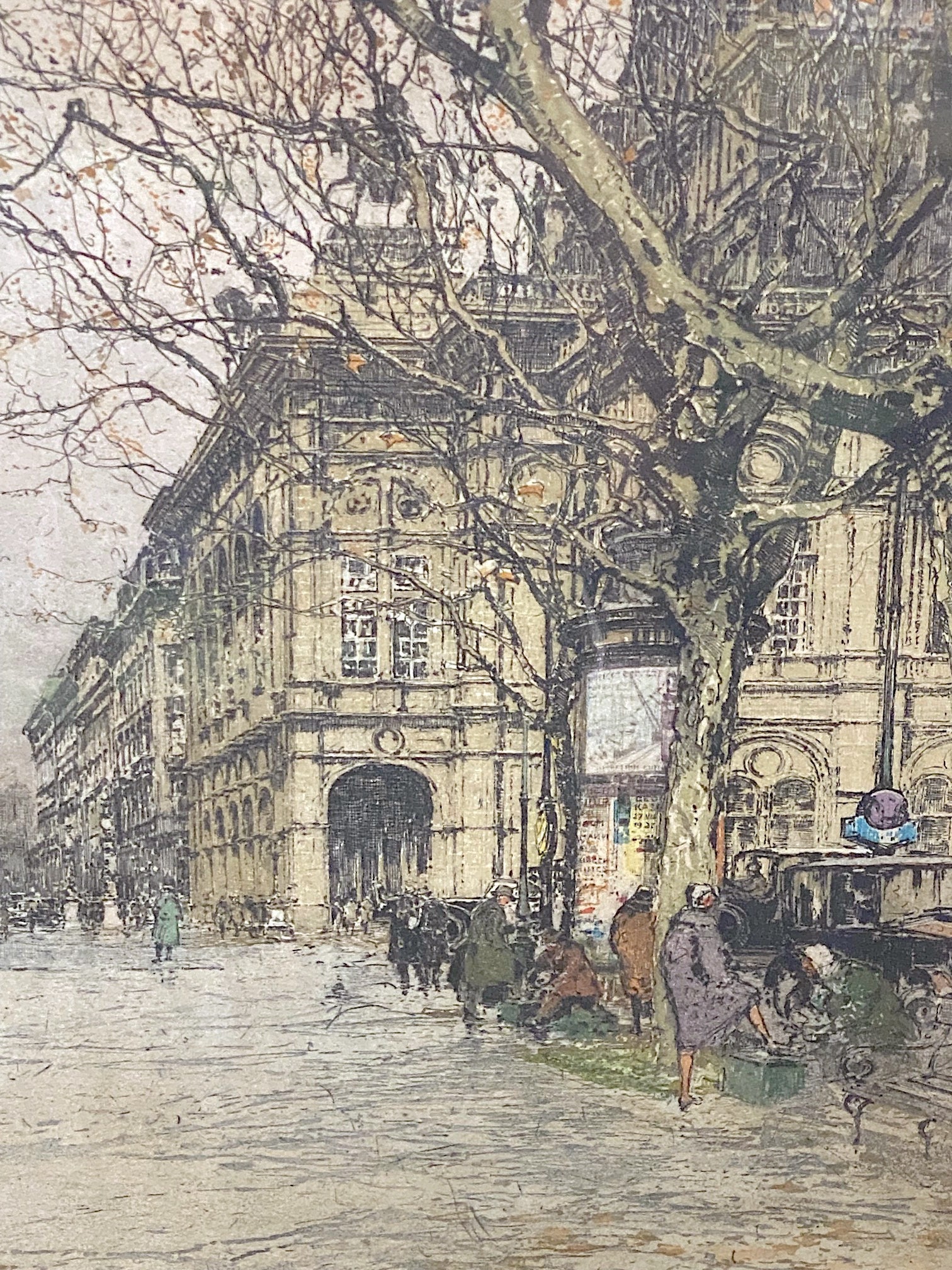 Luigi Kasimir European Street Scene Signed Colored Etching Print