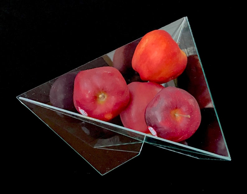 Vintage 1980s Post Modern Modernist Sculptural Art Glass Geometric Triangular Bowl Signed 1988 SIDE 3 LARGE 14 x 14 image 6