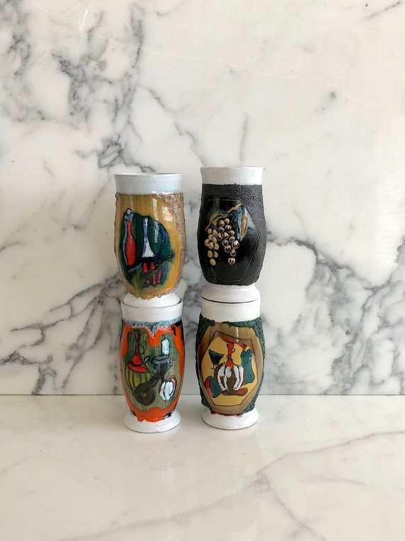 Set 4 Fine 50s 60s Italian Pottery Vases Glasses Fat Lava Etsy