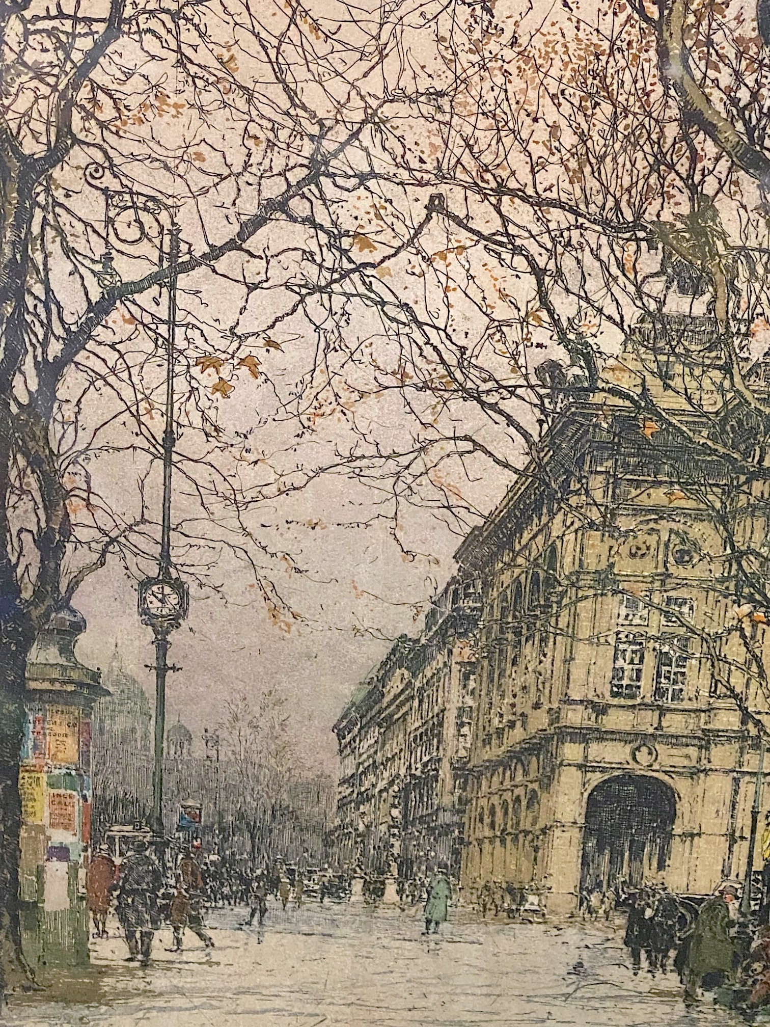 Luigi Kasimir European Street Scene Signed Colored Etching Print