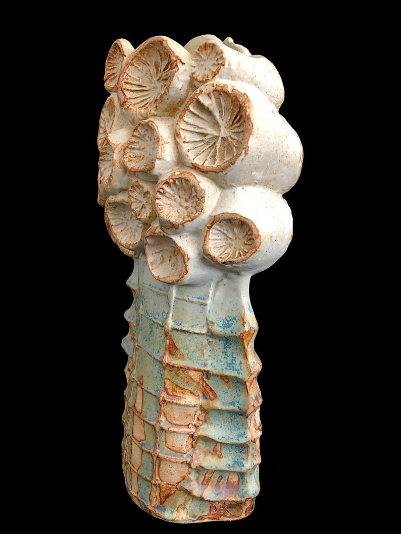 Vintage Modernist Studio Art Pottery Sculptural Biomorphic Sea Barnacle Vase with Matte Glaze Artist Bernard Rooke Modern Design Sculpture image 4