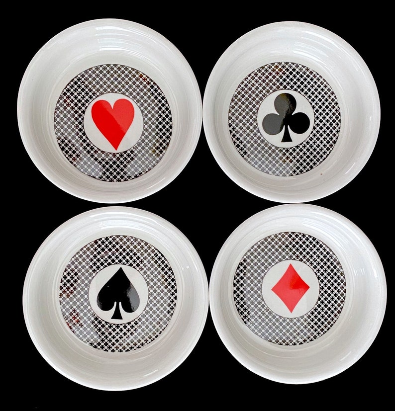 Vintage Set of 4 Playing Cards Theme Bowls Oeslauer Manufaktu W. Goebel Bavaria Germany Heart Spade Diamond and Clover image 3