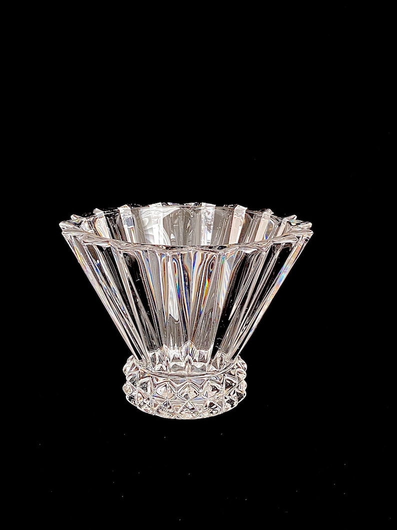 Vintage Modern Rosenthal Classic Germany 5.5 TALL X 7.5 Crystal BLOSSOM Art Glass Vase / Bowl with Modernist Optical Design German image 1