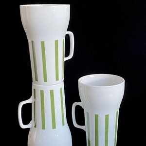 Set of 3 Vintage Mid century Modern Lagardo Tacket Schmid Porcelain Tall Mugs Green and White image 5