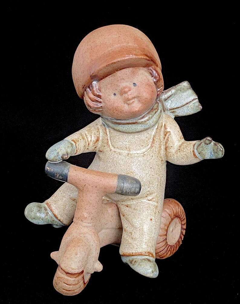 Vintage Modern 1970s Figural Boy riding a Tricycle Stoneware Pottery Ceramic Lisa Larson Style JAPAN UCTCI image 6