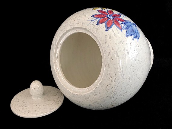 Vintage Mid Century Modern Bitossi Covered Urn Jar Vase W/ Floral