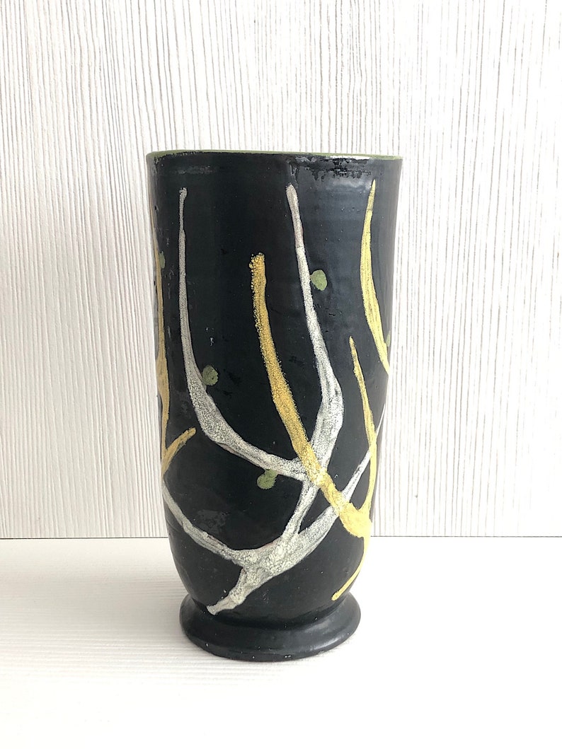 Vintage Mid Century Modern Hand Made Art Pottery Vase Livia Gorka Hungary Modernist Hungarian Ceramic 1950s image 3