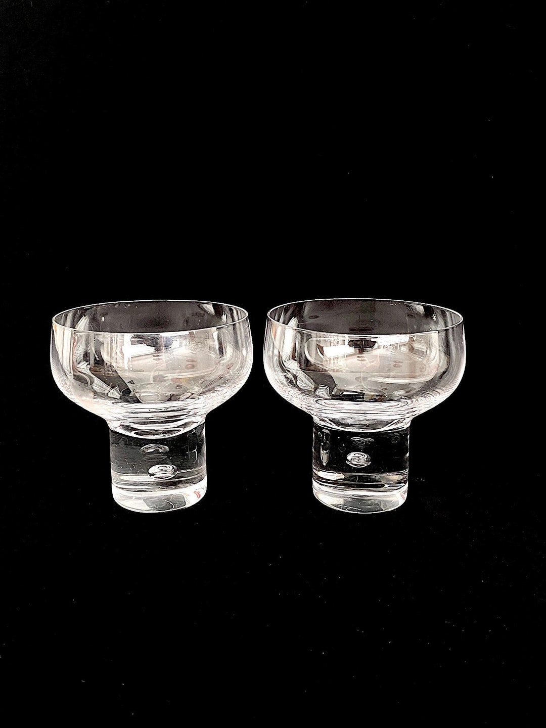 Vintage Pair of Art Glass Footed Glass With Trapped Bubble Design