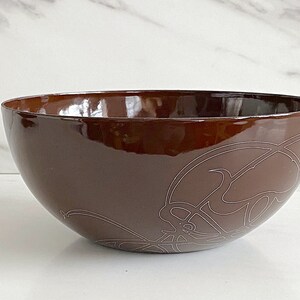 Vintage Mid Century Modern Enameled Bowl Brown w/ White Design 7 7/8 Diameter Cathrineholm Finel Scandinavian Enamelware TWO AVAILABLE image 3