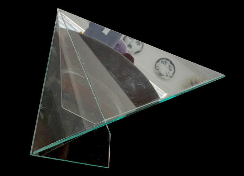 Vintage 1980s Post Modern Modernist Sculptural Art Glass Geometric Triangular Bowl Signed 1988 SIDE 3 LARGE 14 x 14 image 3