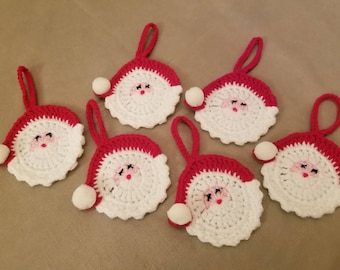 6 décorations de Noël, Décoration d'intérieur, Décorations pour arbre de Noël, Tête de père Noël au crochet, Étiquettes pour cadeaux de Noël, Décorations d'arbre de Noël