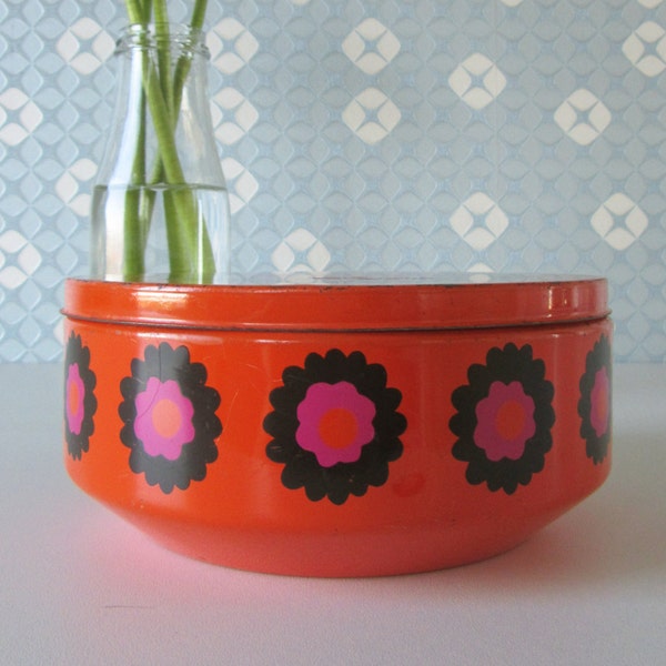 Vintage Brabantia Cooky Tin or Container with Orange Floral Design called Patrice 70s 16311