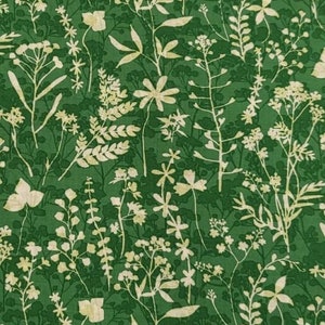 Cotton Poplin Green Ivy Flora Design Flowers and Plants