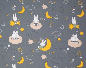 Cotton Miffy Moon, Clouds and Stars in Warm Grey