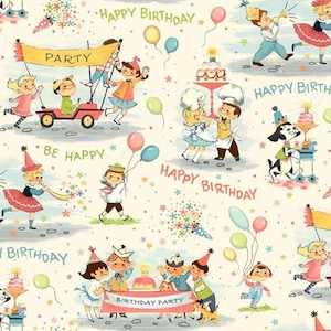 Cotton Fabric Happy Birthday Michael Miller White