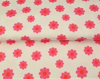 Jersey Cotton Retro 70s Floral Design in Pink, Orange and White