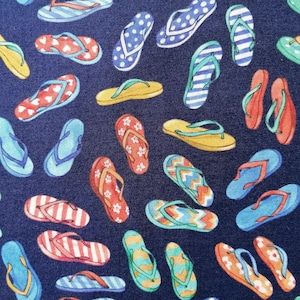 Zapatillas de playa algodón azul serie Sea la Vie arcoíris Michael Miller