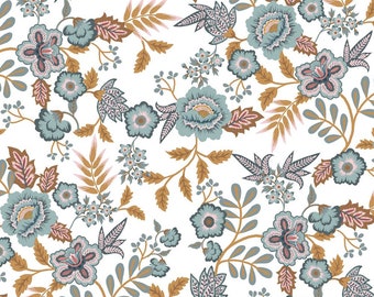 Cotton Poplin Fabric Paisley Floral Design by Poppy Sea White Oekotex