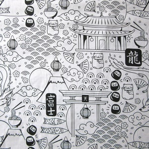 Katoen Zwart Wit met Japans Doodle Design afbeelding 5