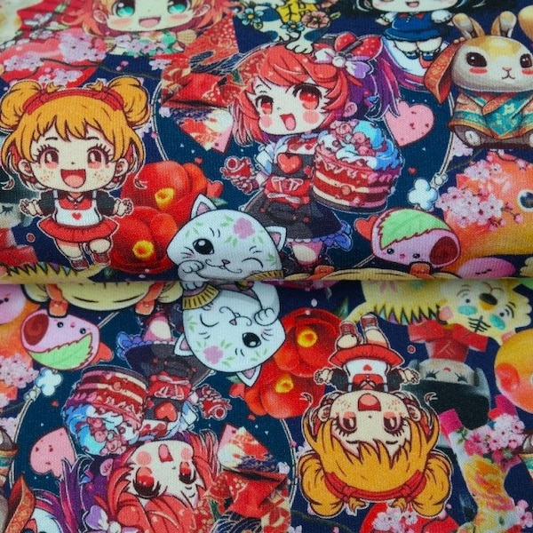 French Terry Brushed Cotton Anime, Manga, Japan, Cartoon