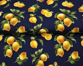Jersey Cotton with Lemons Design in Blue