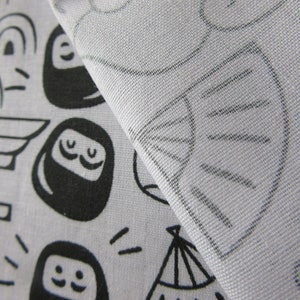 Katoen Zwart Wit met Japans Doodle Design afbeelding 9