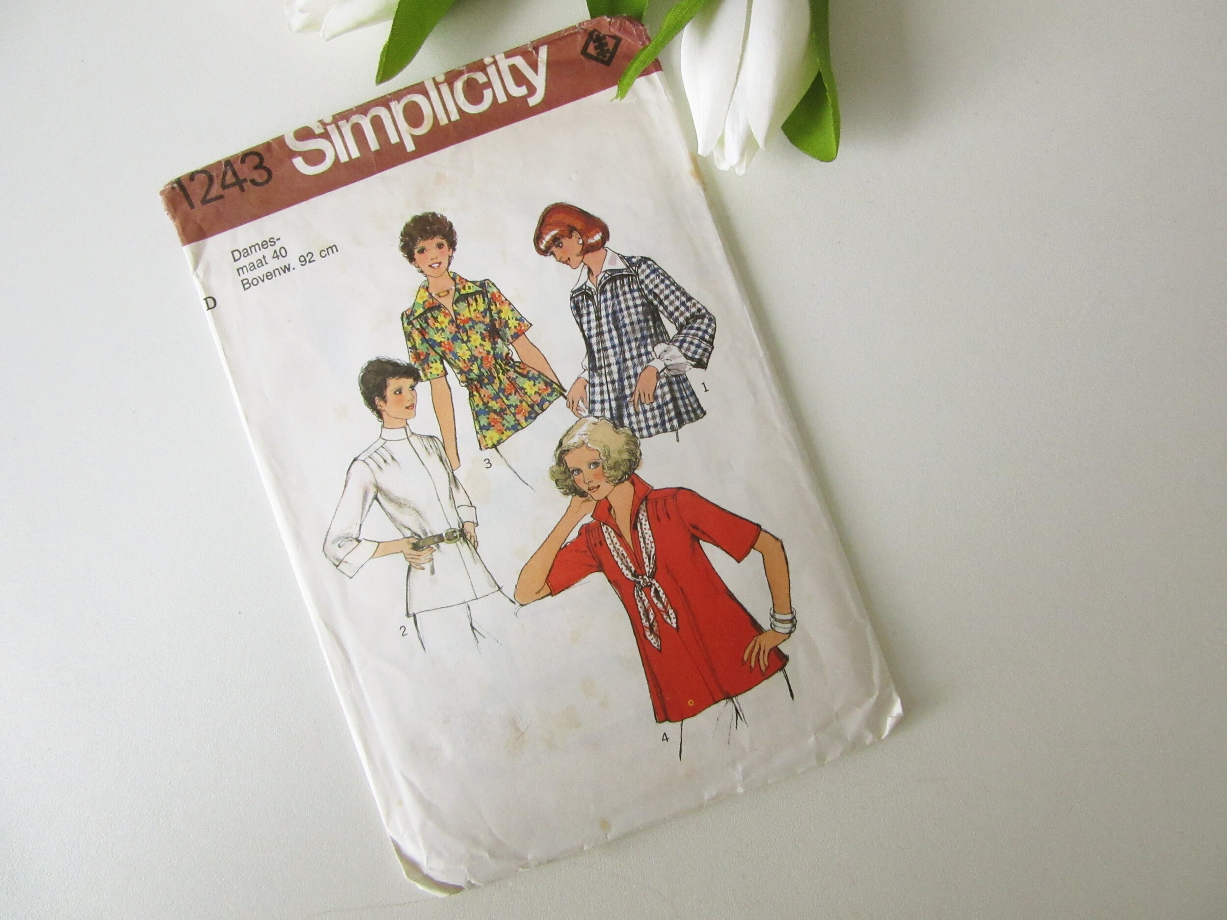 Vintage Sewing Pattern Simplicity Four Blouses 1243 Size 40