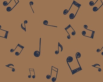 Cotton Fabric with Music Notes in Mocca from the Megan Blue Series
