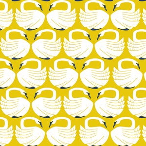 Cotton Fabric Yellow, Loving Swans Loes van Oosten, On a Spring Day, Cotton and Steel