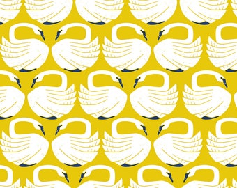Cotton Fabric Yellow, Loving Swans Loes van Oosten, On a Spring Day, Cotton and Steel