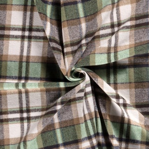 Woven wool fabric with fine check in beige and green