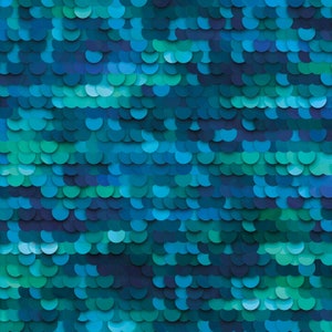 Softshell fabric with a mermaid sequin scales Design Blue water and wind repellent