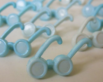 Ten Vintage Buttons Plastic Glasses in Blue
