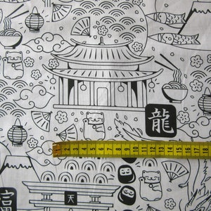 Katoen Zwart Wit met Japans Doodle Design afbeelding 8