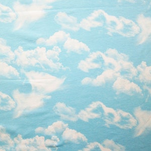 Jersey Cotton Clouds Sky Design in  Blue and White