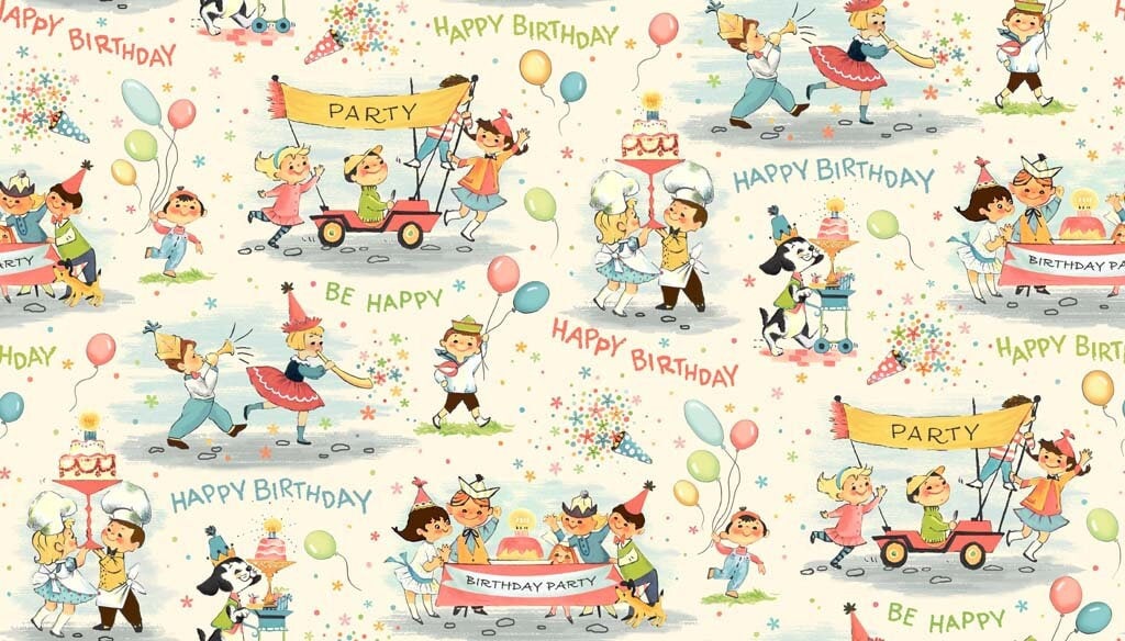 Cotton Fabric Happy Birthday Michael Miller White
