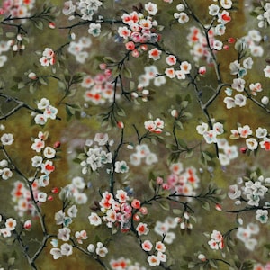 Fabric Viscose Flower Design in Mustard Green