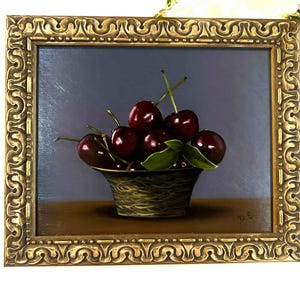 Basket of cherries oil painting
