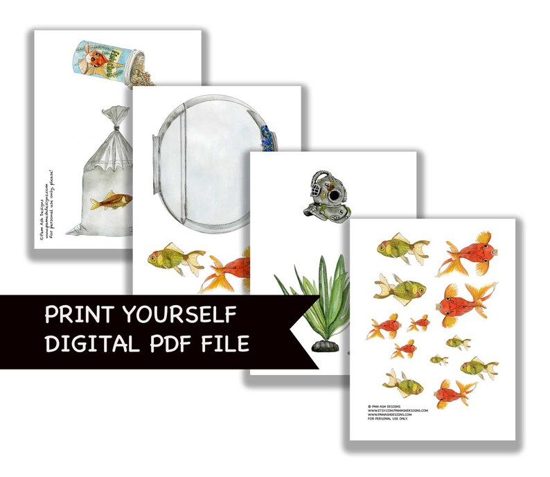 Pet Goldfish Printable DIY Card Kit | Printable Goldfish Watercolor ...