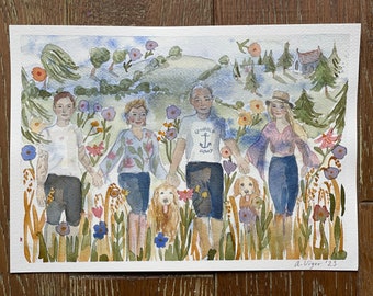 Bespoke family portrait - A4 original water colour.