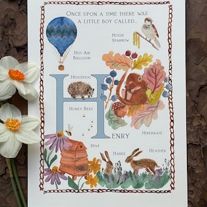 La letra H A4 ilustración personalizada del nombre del bebé