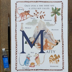 M A4 letra personalizada con ilustración del nombre del bebé