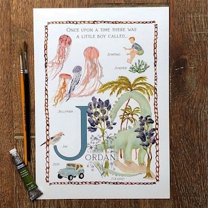 J A4 carta de ilustración de nombre de bebé personalizada