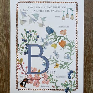 Letra B A4 con ilustración del nombre del bebé personalizada